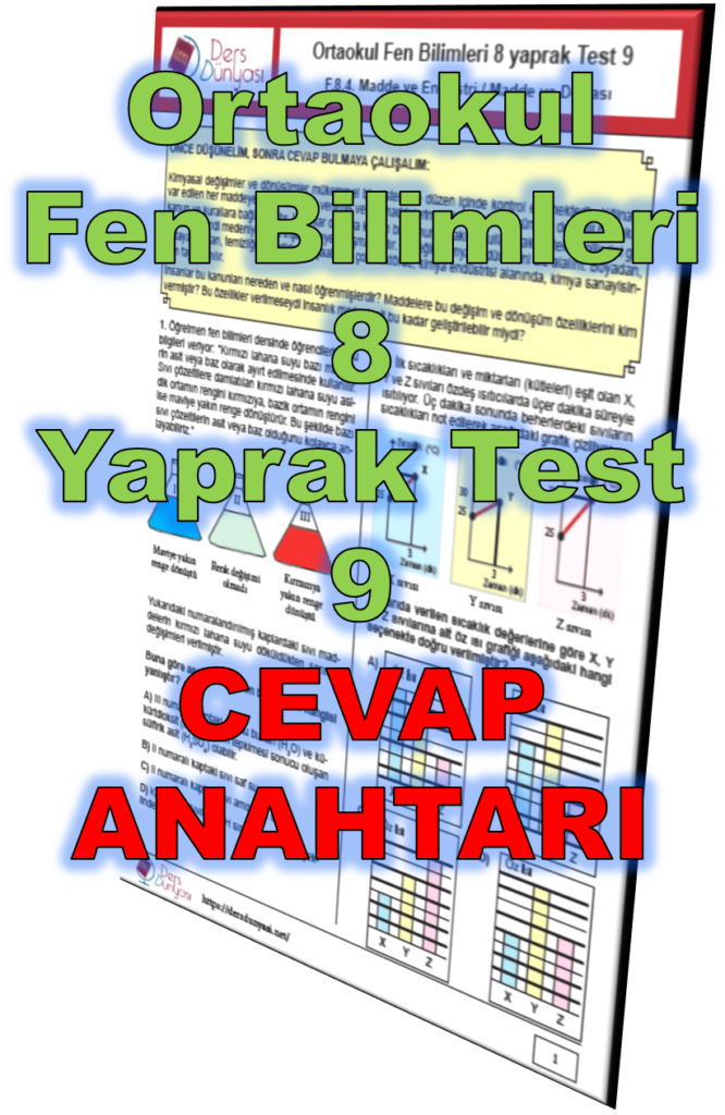 Ortaokul Fen Bilimleri 8 Yaprak Test 9 CEVAP ANAHTARI