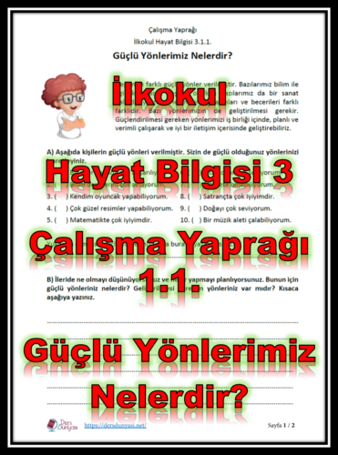 İlkokul Hayat Bilgisi 3 Çalışma Yaprağı 1. 1. Güçlü Yönlerimiz Nelerdir?