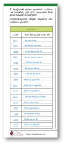 İlkokul Matematik Bir Soru Bir Cevap: Verilen rakamları kullanarak örnekteki gibi dört basamaklı farklı doğal sayılar oluşturma ve yazma