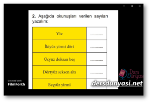 İlköğretim İlkokul Matematik Bir Soru Bir Cevap -Okunuşları verilen 3 basamaklı sayıları yazmak