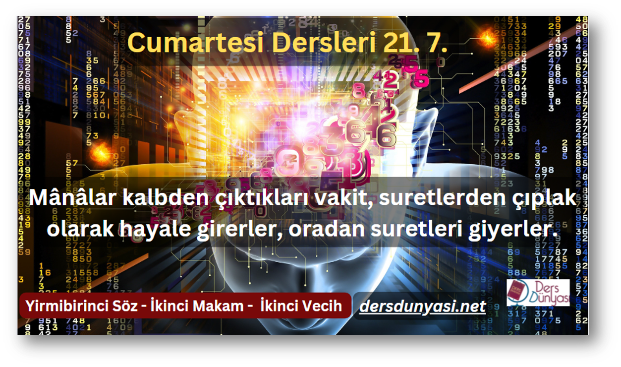 Mânâlar kalbden çıktıkları vakit, suretlerden çıplak olarak hayale girerler, oradan suretleri giyerler. - Cumartesi Dersleri 21. 7.