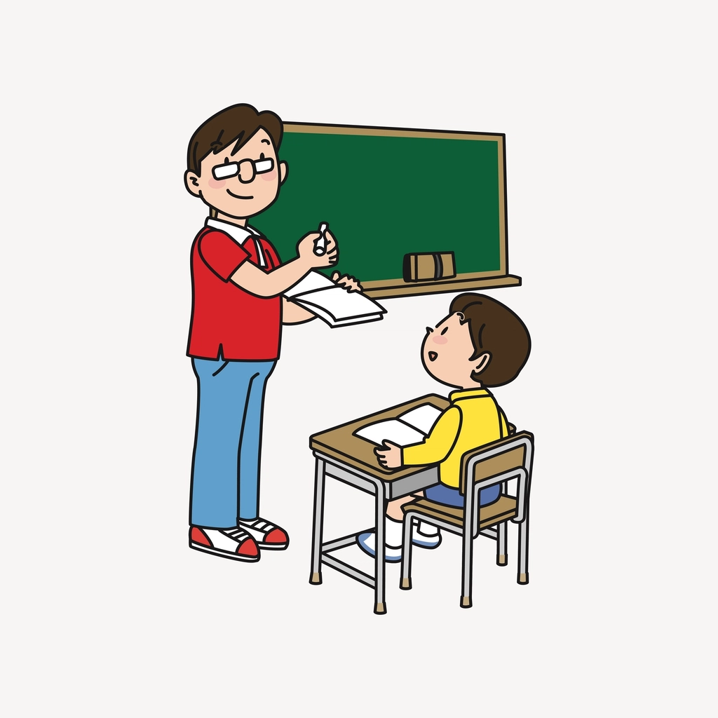 ORTAOKUL Teacher and student cartoon clipart